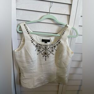 Tahari Ivory Embellished Scoop Neck Camisole